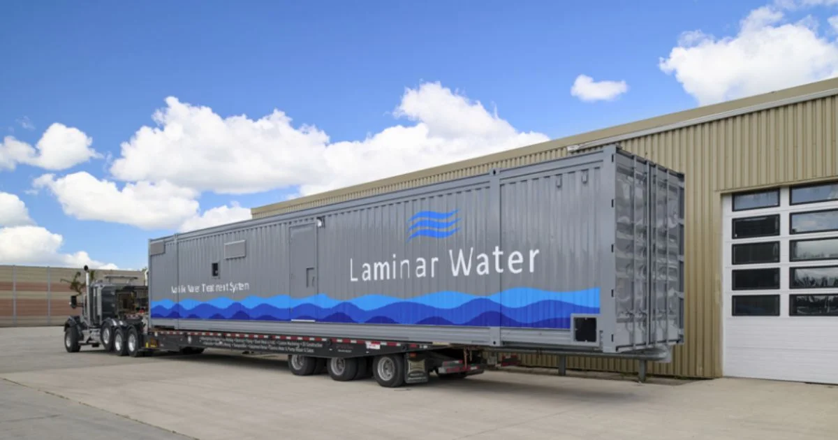 Laminar Water treatment container on flatbed truck
